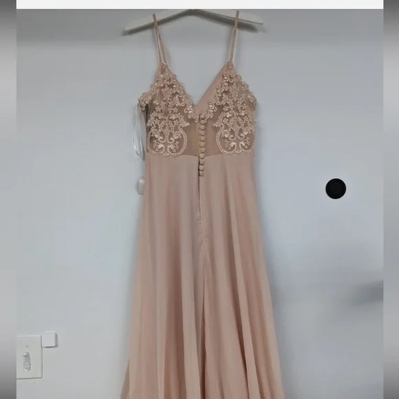 Nwt Lulu's Chiffon Maxi Dress Gown Romantic Bridesmaids Prom Size S Pink Wedding - Picture 5 of 6